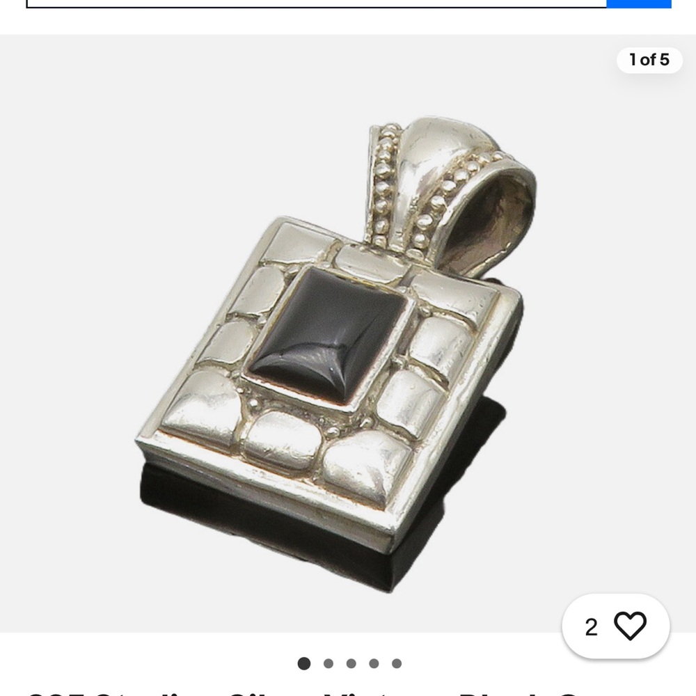 Vintage 925 Sterling Silver black Onyx Cobble boarder square Pendant (PT10421)